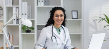 Smiling hispanic female doctor in a modern office